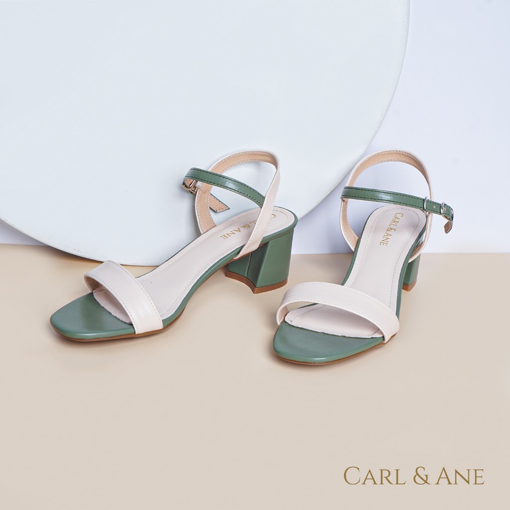 Carl &amp; Ane - Giày sandal mũi vuông cao 5cm màu đen phối bò _ CS004