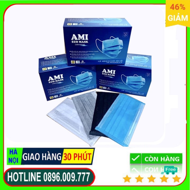 [⚡ ĐỦ MÀU TRẮNG XANH ĐEN XÁM⚡]   Khẩu Trang AMI- Hộp 50 cái Khẩu trang y tế 4 lớp chuẩn hiệu AMI | BigBuy360 - bigbuy360.vn