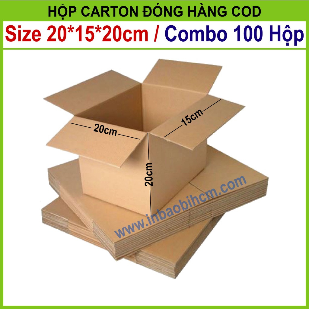 100 hộp carton đóng hàng 20x15x20 cm (Hộp dày dặn, 3 lớp, cứng, chuẩn Ship COD - Thùng giấy - Hộp giấy carton giá rẻ)