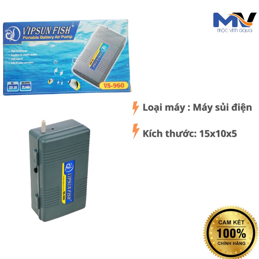 Máy sủi oxy mini tích điện VS960 siêu êm cho bể cá
