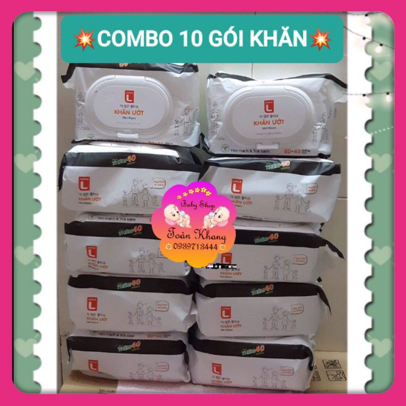 [Mã 256FMCGSALE giảm 8% đơn 500K] COMBO 10 GÓI KHĂN ƯỚT GIA ĐÌNH LOICE L LOTTE 120 TỜ