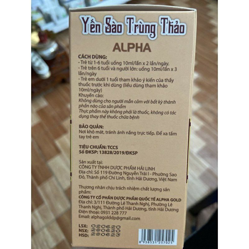 Yến sào trùng thảo Alpha- Bồi bổ cơ thể tăng cường sức đề kháng, giúp ăn ngon (hộp 20 ống *10ml)