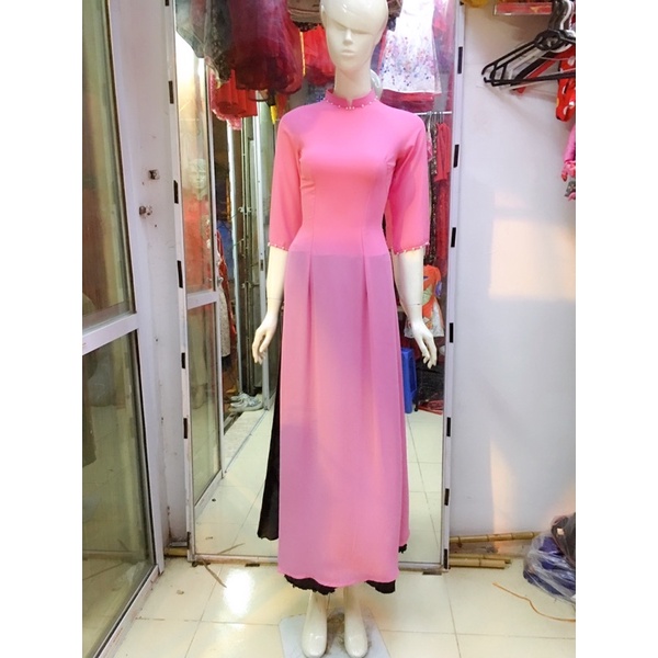 Áo dài hồng phấn 2 tà