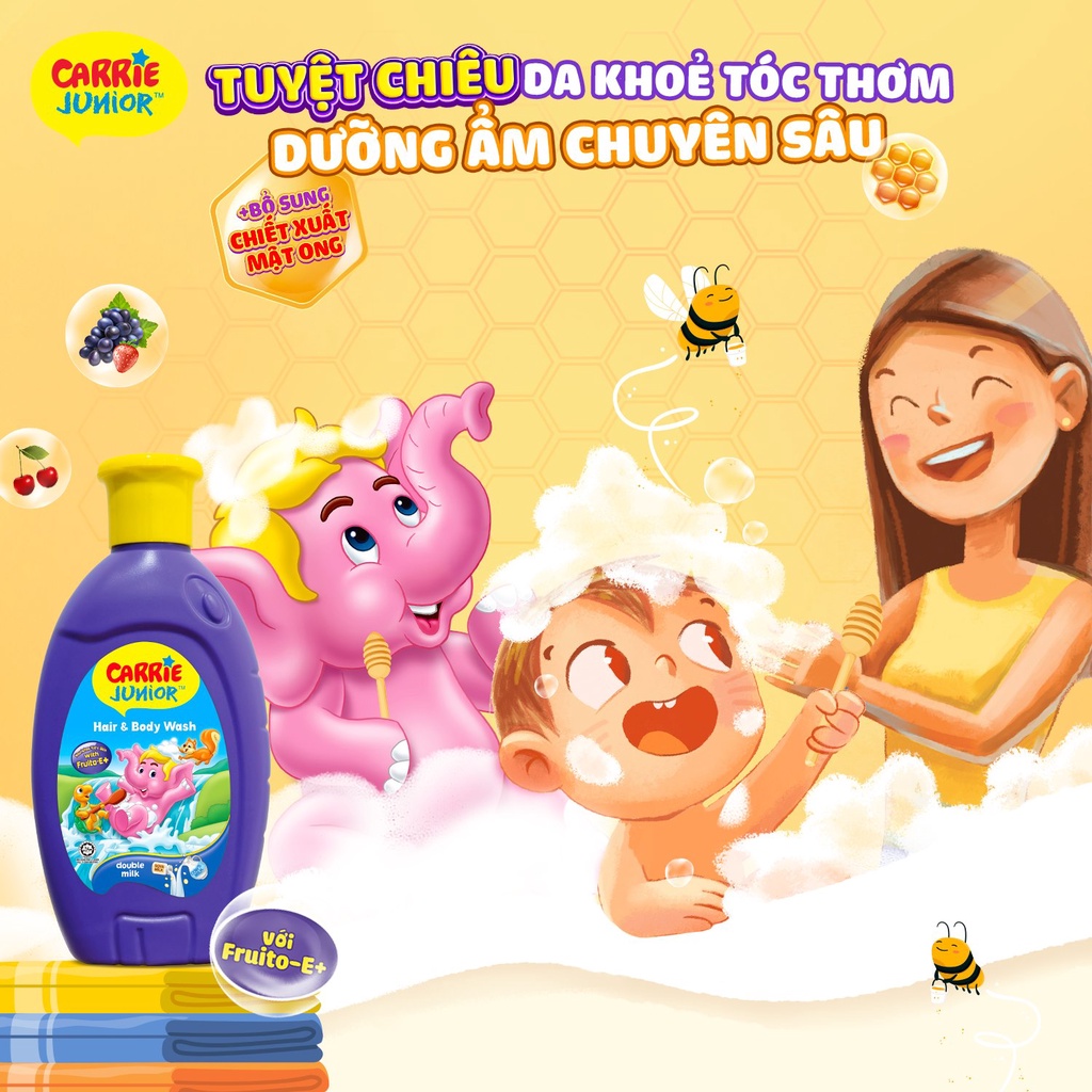 Sữa Tắm Gội cho bé Carrie Junior tinh chất Sữa 280g - Tặng Bút Màu