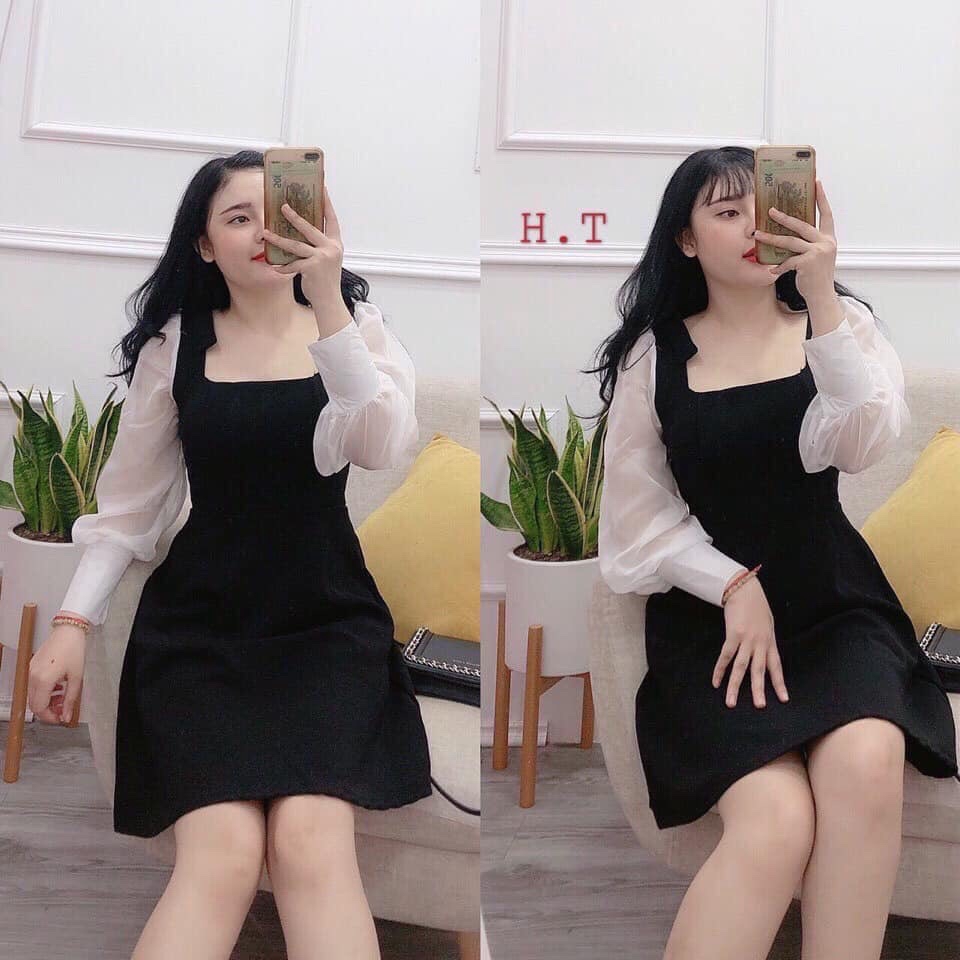 Váy đen Xoè tay voan bồng | BigBuy360 - bigbuy360.vn