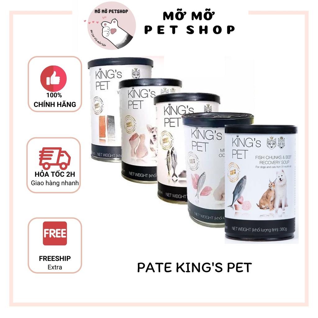 Pate tươi King’s Pet không chất bảo quản, Pate cho Mèo mọi lứa tuổi từ 01 tháng tuổi ( Pate vị Gà/Cá/Cá Hồi) Lon 380g