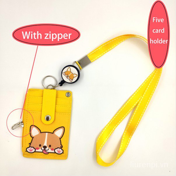 Ví Đựng Thẻ 5 Ngăn In Hình Gấu Pooh Dễ Thương Winnie the Pooh Corgi dog 5 Card Slots Student Card Holder With Cute Lanyard Card Holder Soft zipper Coin Pocket Coin Purse Birthday present Holiday gifts