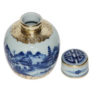 Lọ chè bọc đồng - vẽ sơn thủy - 200gr chè
