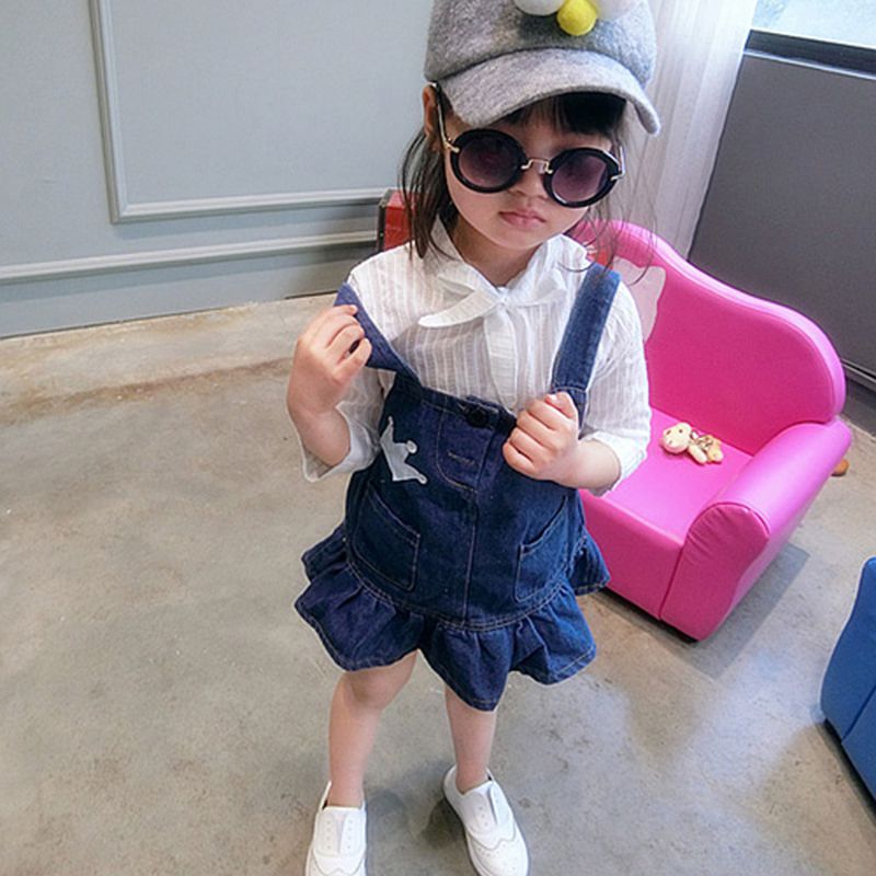 ♕ babyme ღ Summer Girls Denim Cute Crown Strap Skirt Princess Skirt