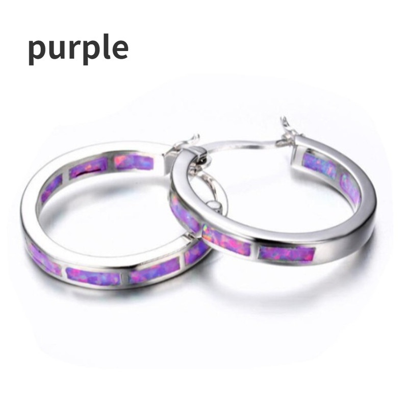 Bông Tai Mạ Bạc 925 Dáng Tròn Đính Đá Opal Thời Trang Cho Nữ