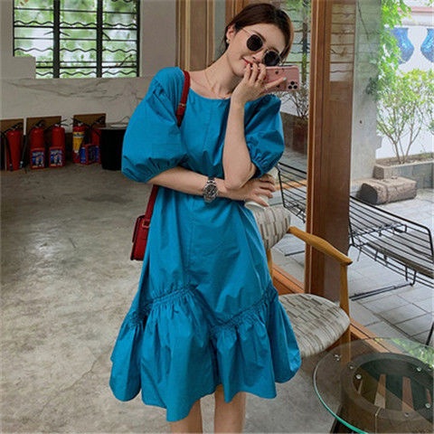 Đầm Búp Bê Dáng Rộng Tay Phồng Màu Trơn Thời Trang Hàn Quốc 2022