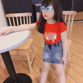 Sét áo hoa chân váy jean