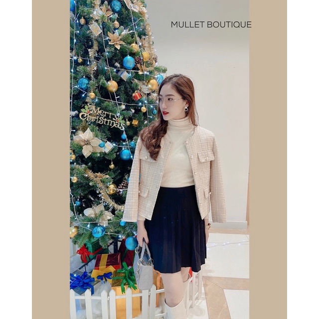 ÁO TWEED THỜI TRANG BEIGE HAI NẮP TÚI