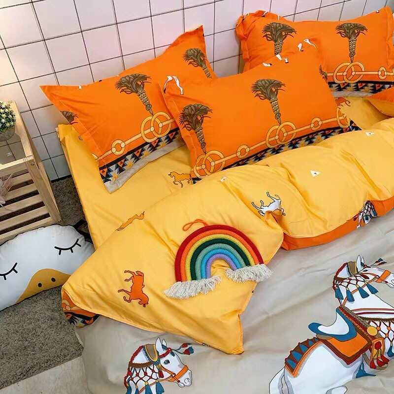 Bộ chăn ga Cotton poly M2T bedding chăn ga Hàn Quốc họa tiết Mã đáo thành công đủ size miễn phí bo chun