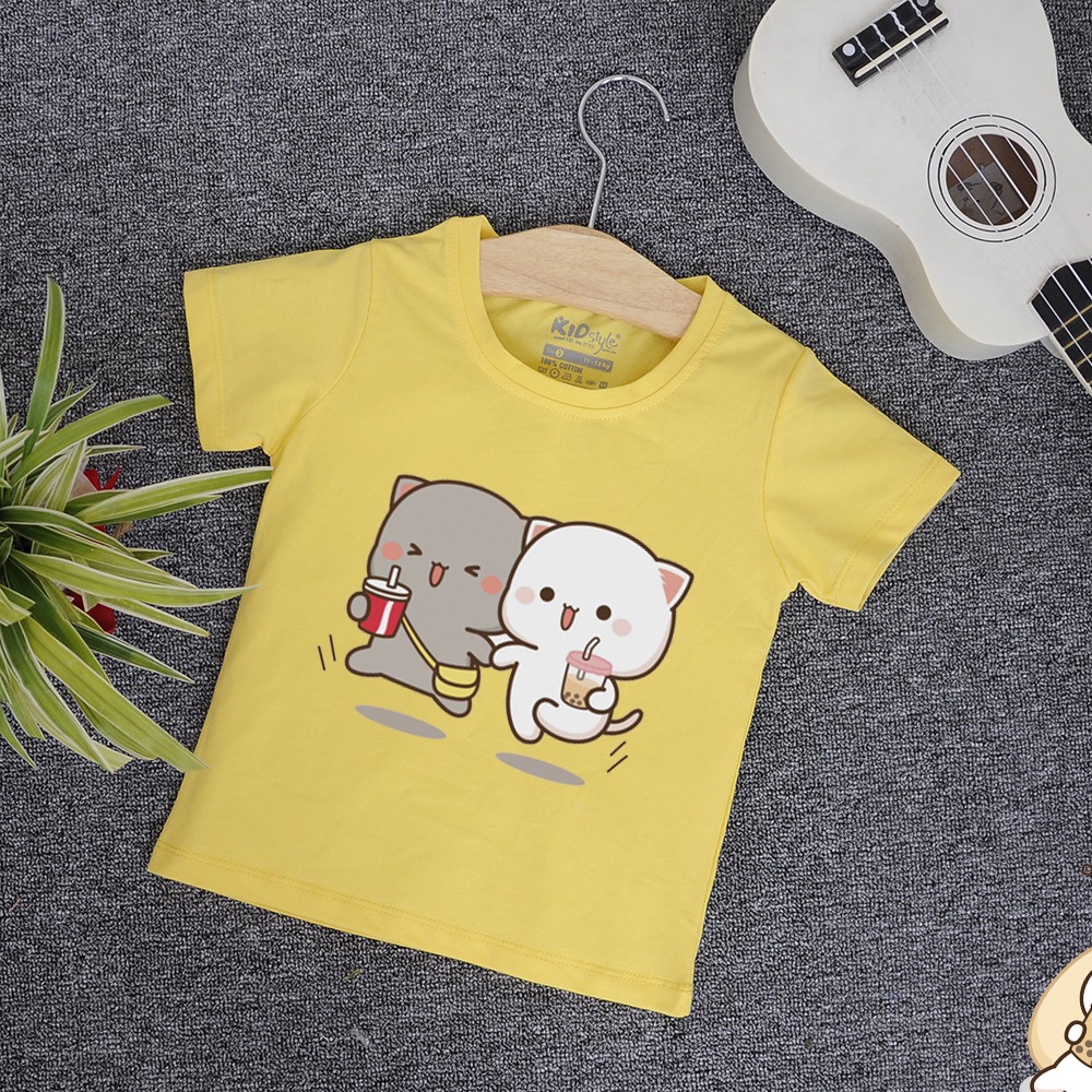 áo thun bé gái mèo dễ thương cotton co giản thoải mái nhiều màu đủ size