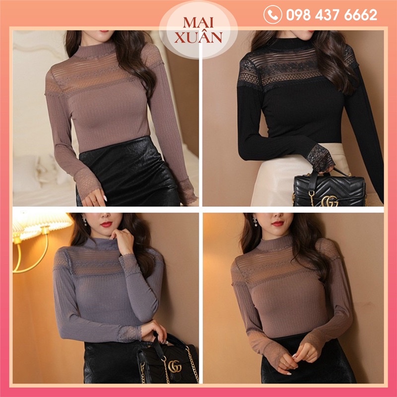 Áo giữ nhiệt nữ cổ cao viền ren hàng cao cấp siêu co giãn, mặc thoải mái-Kho Sỉ Mai Xuân