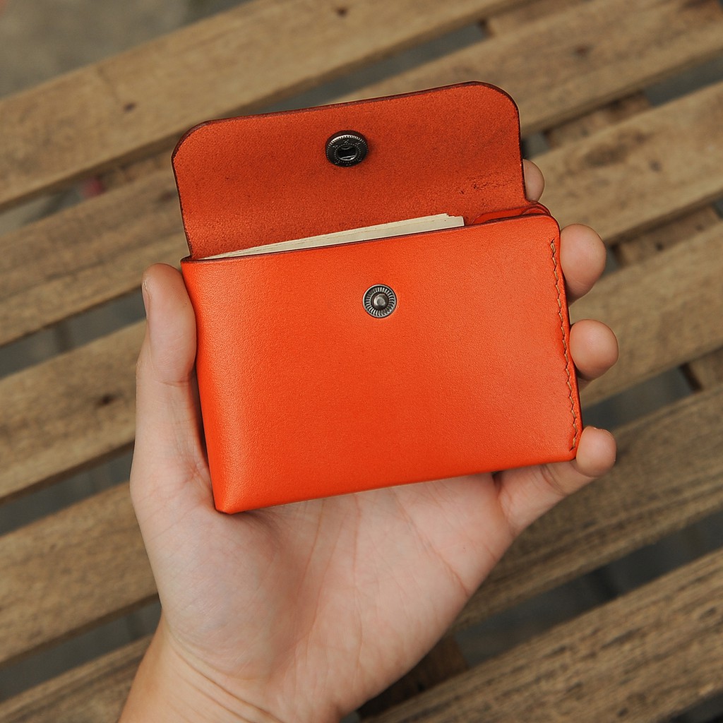 Ví da nữ cao cấp-Thiết kế đơn giản, đựng được tiền mặt và các loại thẻ -Da bò nhập khẩu- Màu cam