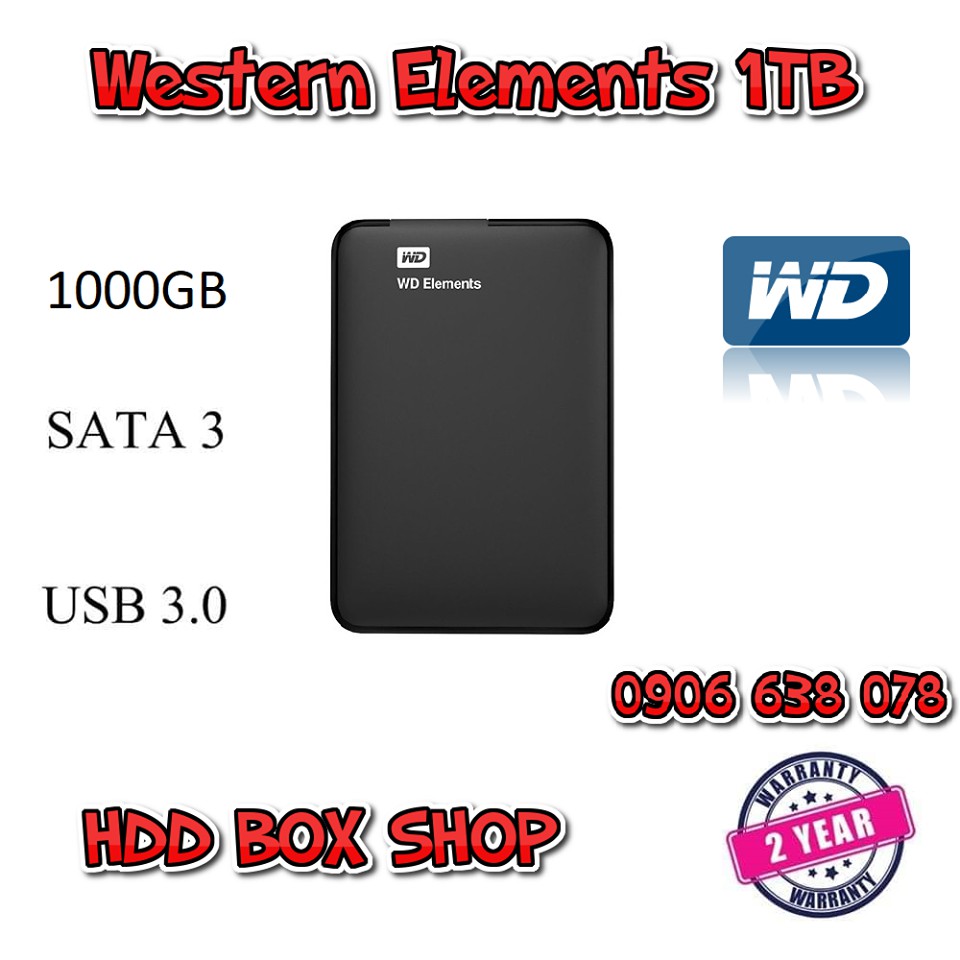 Ổ cứng di động 1TB Western WD Elements tặng túi chống sốc BH 24 tháng 1 đổi 1