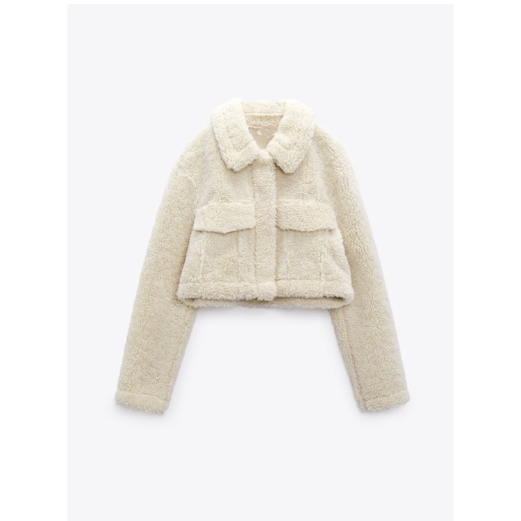 ÁO KHOÁC LÔNG CỪU ZARA XUẤT DƯ TUỒN KIỂU SƠ MI DÁNG CROP MÀU KEM - 4341/743