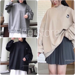 Áo Nỉ Sweater Nữ - Áo Nỉ Thêu Hình Vô Diện Form Rộng Cổ Lọ Unisex 2 Màu Xám|Đen