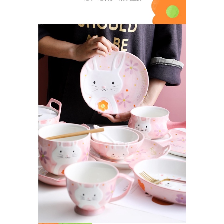 Set 6 bát cơm thỏ hồng xinh xắn