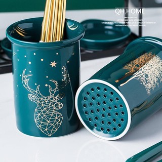Ống cắm đũa sứ xanh