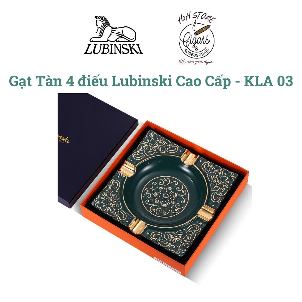 Gạt tàn xì gà, Gạt tàn Cigar 4 điếu Lubinski KLA 02 - sứ cao cấp- 2 màu xanh lam, xanh ngọc  - H2H Phụ Kiện Cigar