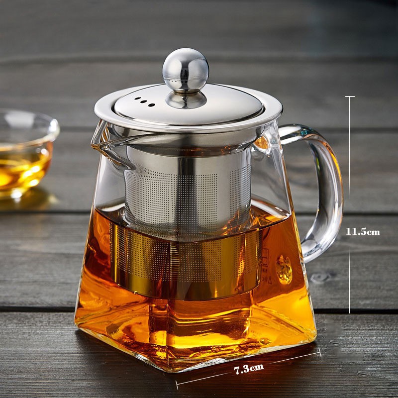 Ấm Pha Trà, Cafe Thủy Tinh Đế Vuông Chịu Nhiệt - Lõi Lọc Inox Chống Gỉ Cao Cấp