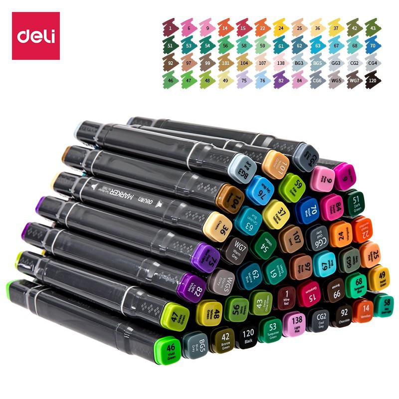 MARKER DELI 70806 THÂN ĐEN KÈM TÚI VẢI 30/40/60/80 màu