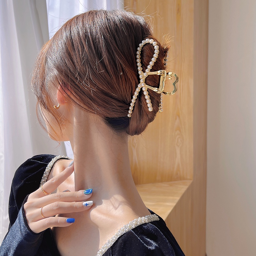 Kẹp Tóc Đuôi Cá Mập Bằng Kim Loại Đính Đá Và Ngọc Trai Giả Phong Cách Hàn Quốc Dành Cho Nữ