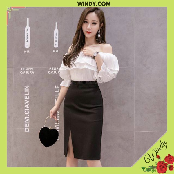Chân Váy Công Sở Bút Chì Sẻ Trước Chất Umi Hàn Co Giãn Thời Trang WD666