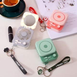 [Free Shipping] Móc khóa quạt cầm tay tích hợp gương soi và đèn LED đầu cắm USB ba tốc độ quạt cho mùa hè