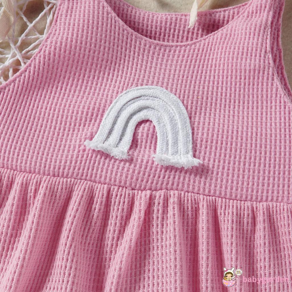 Bộ Áo Liền Quần Sát Nách Họa Tiết Cầu Vồng Dễ Thương Cho Bé Gái 0-24 Tháng Tuổi