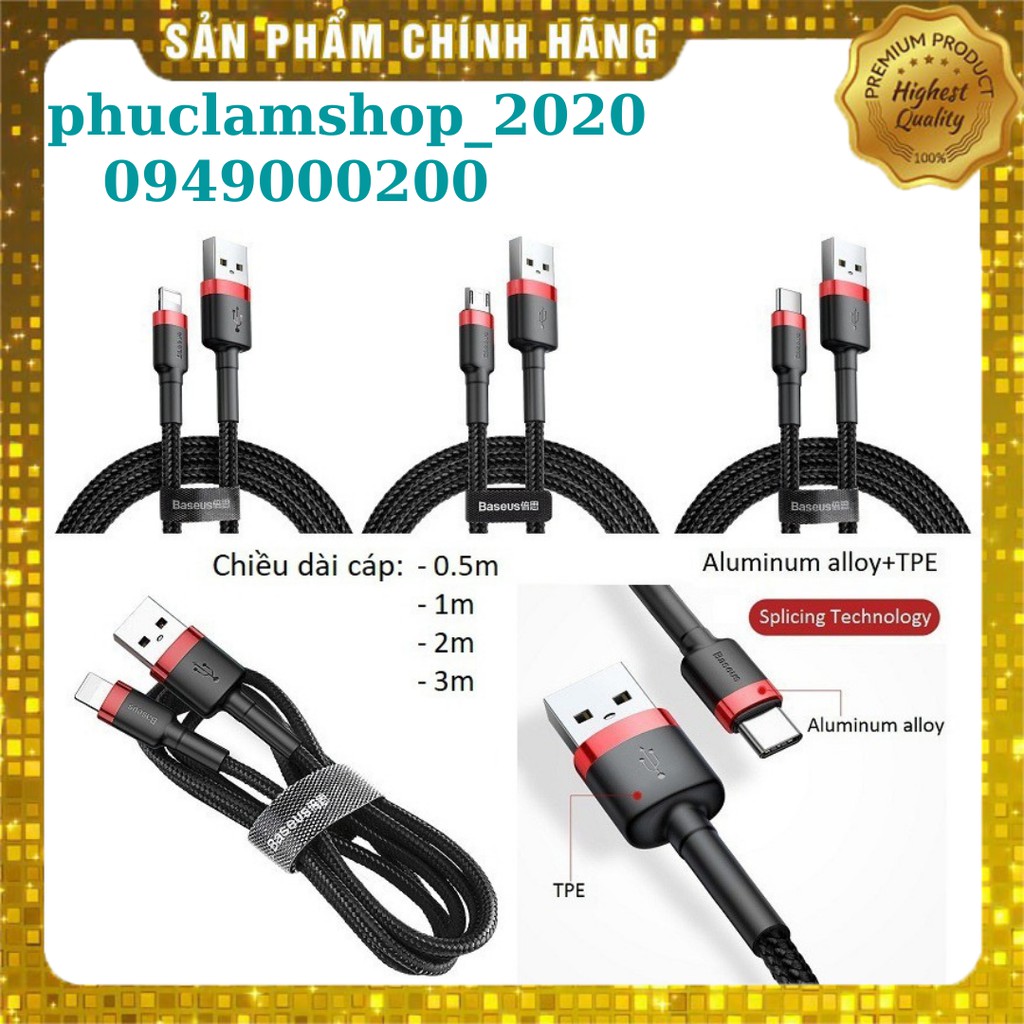 Dây cáp sạc nhanh truyền dữ liệu Baseus Cafule Cable dây dù đầu USB cho chân/Micro/Type-C/ip/tablet táo/Samsung
