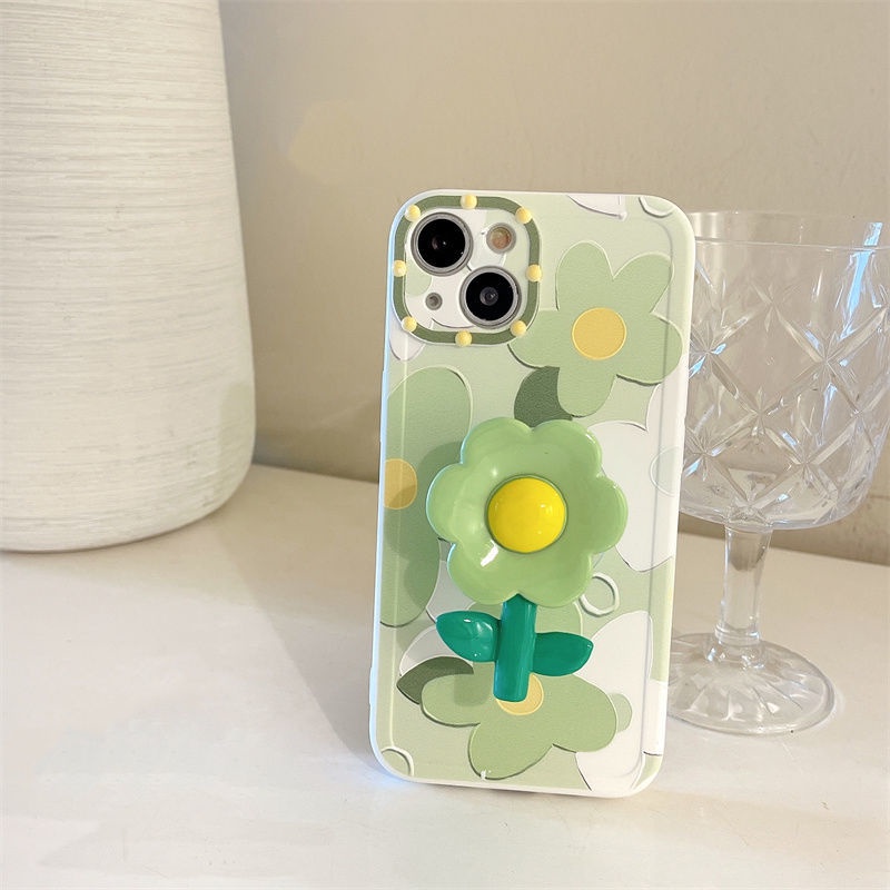 Ốp Điện Thoại Mềm Nén Khí Có Giá Đỡ Hình Hoa Màu Xanh Lá Bảo Vệ Toàn Diện Cho Apple 13Promax Iphone12 11 xs xr Huawei 78