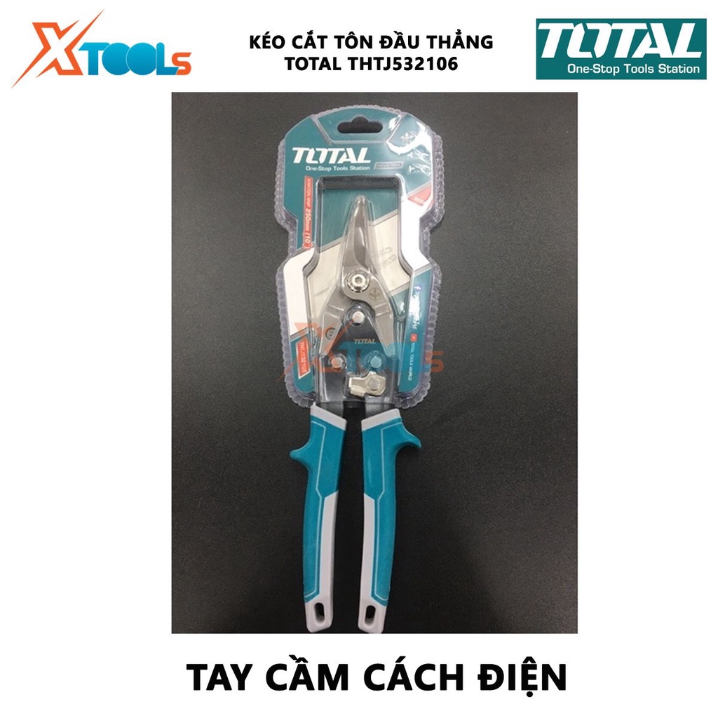 Kéo cắt tôn đầu thẳng TOTAL THTJ532106 Kéo cắt tole mỏ thẳng Chiều dài 250mm (10'') thép Carbon,không gỉ, tay bọc cao su