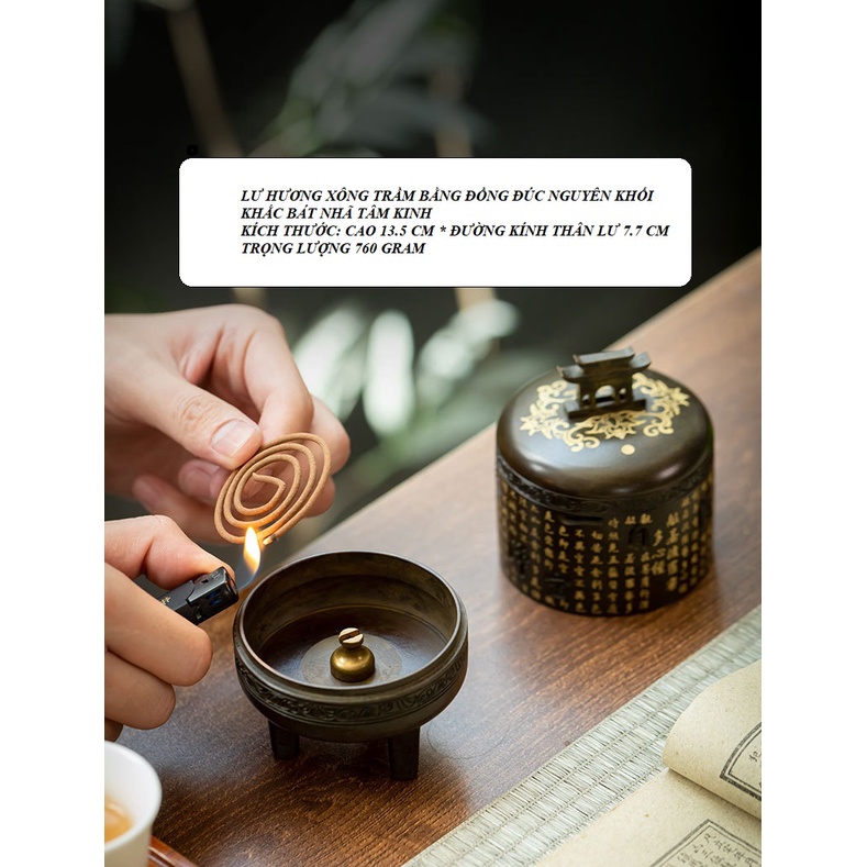 LƯ HƯƠNG XÔNG TRẦM, ĐỐT TRẦM BẰNG ĐỒNG NGUYÊN CHẤT