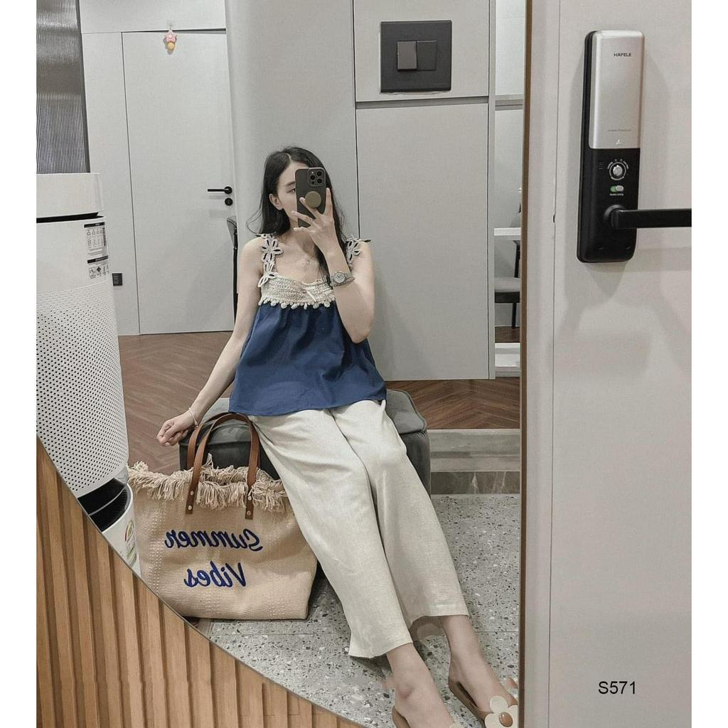 Set hai dây đũi xước thiết kế áo phối ren thêu quần ống sớ đi biển Jullie.De'Clothing