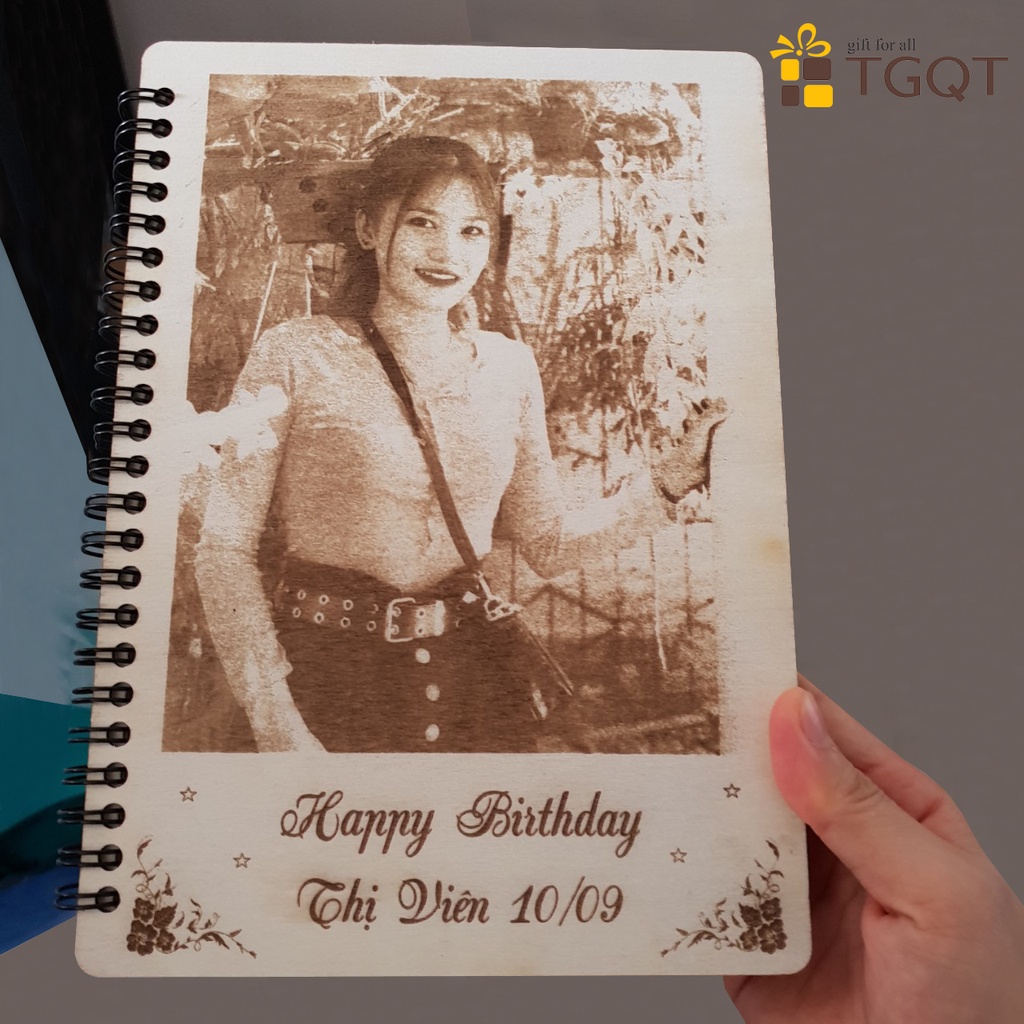 Sổ Bìa Gỗ Khắc Hình Và Chữ Theo Yêu Cầu - Quà Sinh Nhật Cho Nữ , Quà Tặng Thầy Cô Ý Nghĩa