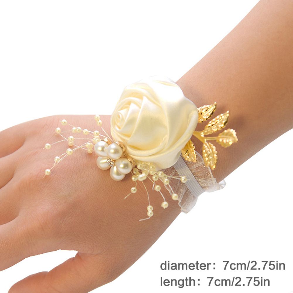 Daphne Vòng Đeo Tay Hoa Hồng Giả Bằng Vải Satin Đính Ngọc Trai Lãng Mạn Dành Cho Phù Dâu Trong Tiệc Cưới
