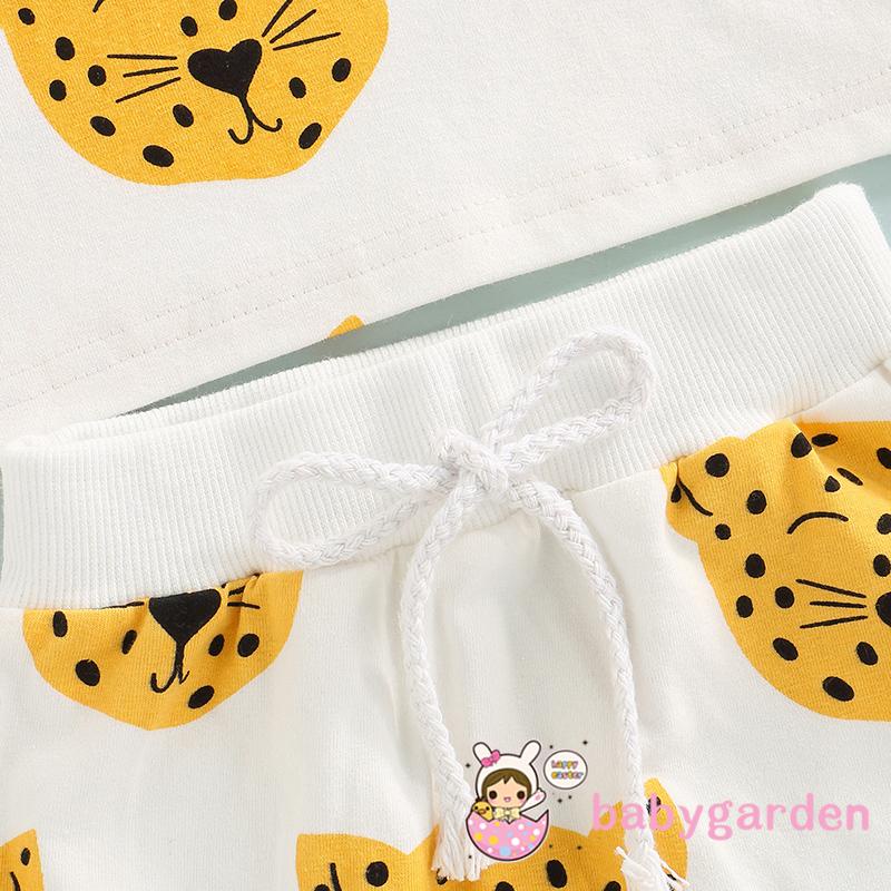 Bộ Áo Thun Ngắn Tay Cổ Tròn In Họa Tiết Da Báo + Quần Short Yếm Dễ Thương Cho Bé Trai Từ 0-2 Tuổi