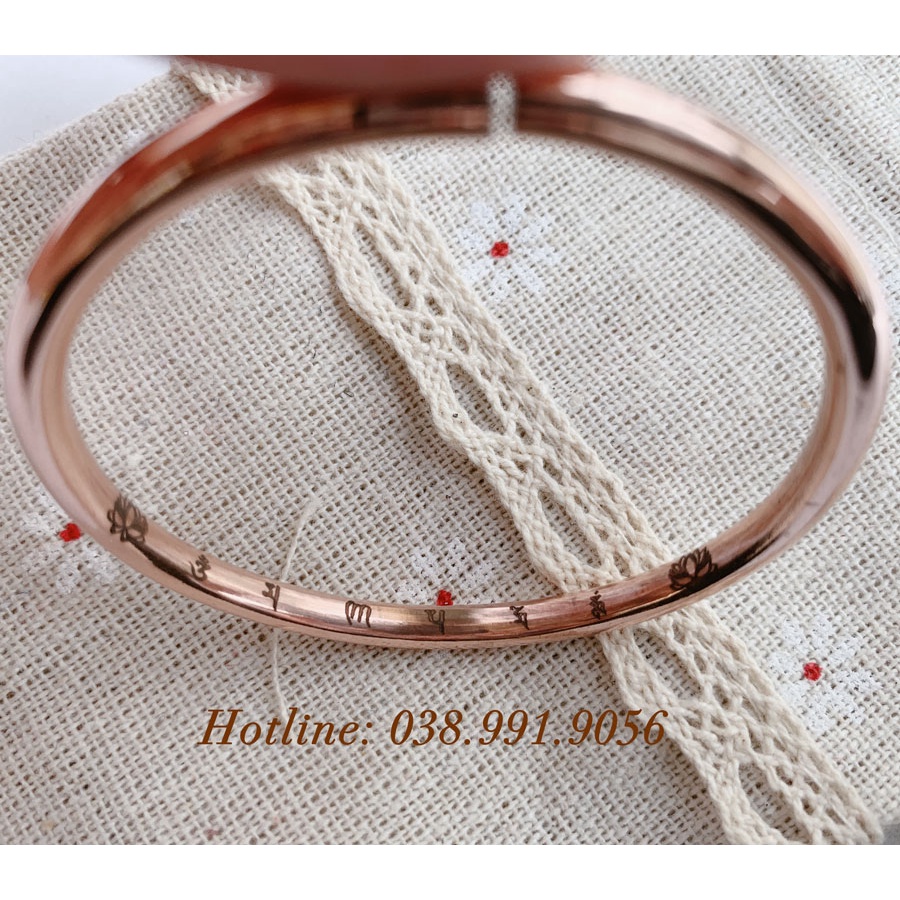 Vòng tay khắc ẩn câu chú bình an bằng đồng đỏ 99% có kiểm định nguyên chất