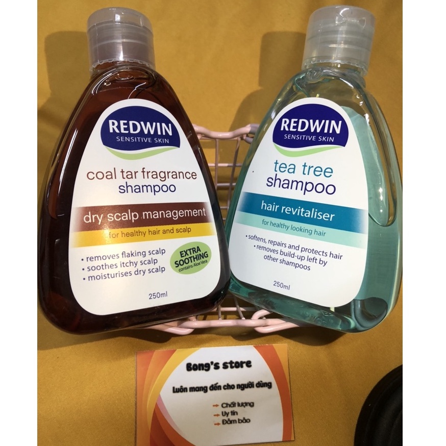 Dầu gội ngăn gàu, nấm, giảm nhờn Redwin Coal Tar / Tea tree Úc - 250ml