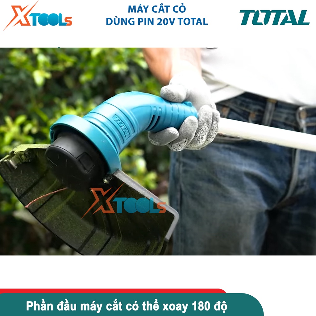 Máy cắt cỏ dùng pin Lithium-Ion 20V TOTAL TGTLI20301 (kèm pin và sạc), dây cước 1,6mm xoắn [CHÍNH HÃNG][XTOOLS]