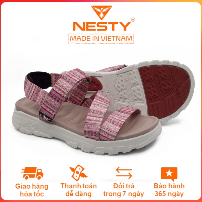 Giày sandal quai chéo nữ, xăng đan cực êm NESTY SB12-DHC hồng thổ cẩm