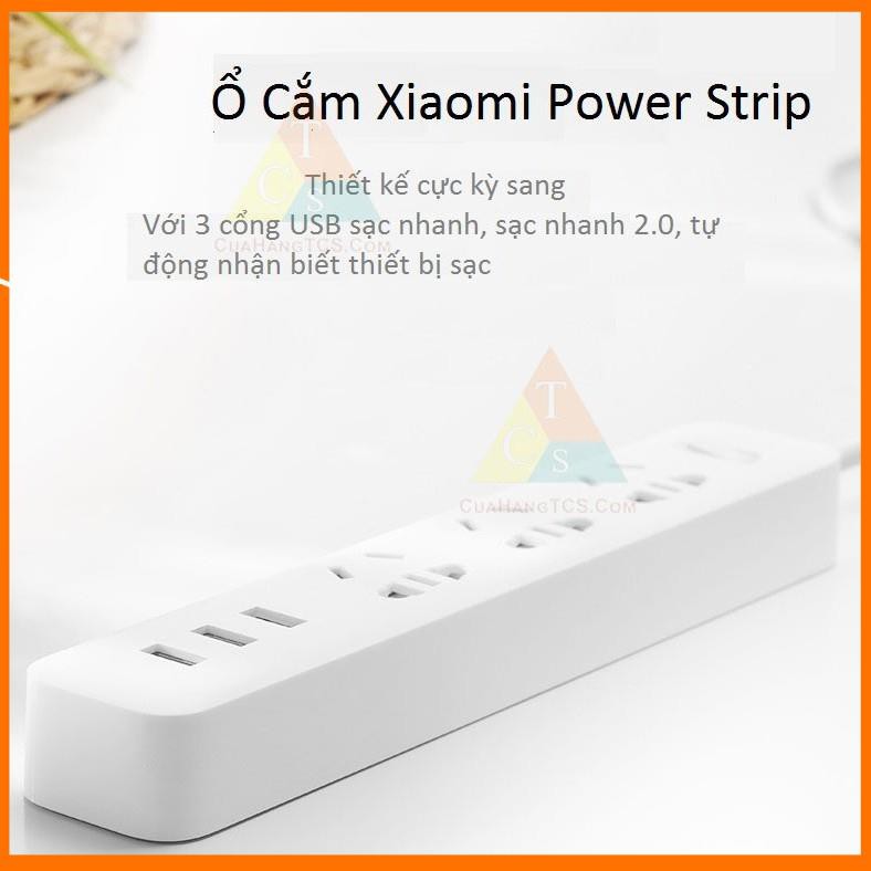 Ổ cắm Xiaomi power trắng 3USB 1.8M - Ổ điện Xiaomi Mi Power Strip Vinachi Trắng 3 Cổng USB Dây Dài 1,8m