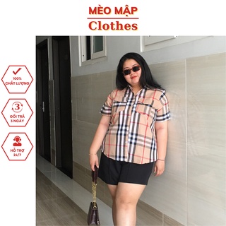 Áo sơ mi nữ kẻ BBR túi hộp cộc tay cực hot, sơ mi nữ bigsize ảnh thật