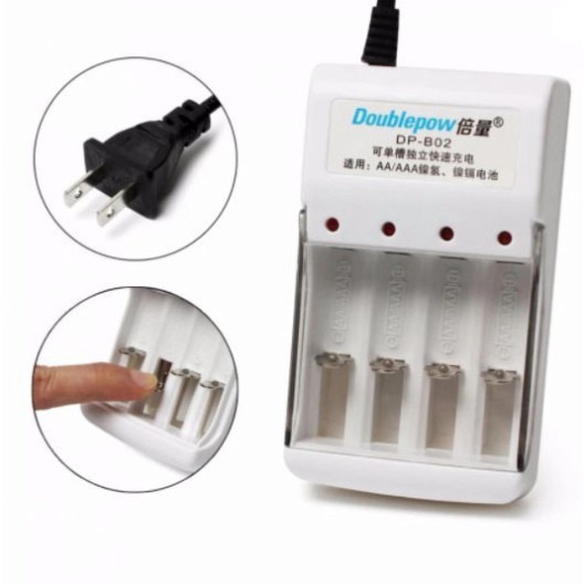 Sạc Pin Doublepow và 4 pin tiểu sạc Doublepow AA 1200mAh dùng cho MIC Hát không dây, đài FM, Đồ chơi, điều khiển ...