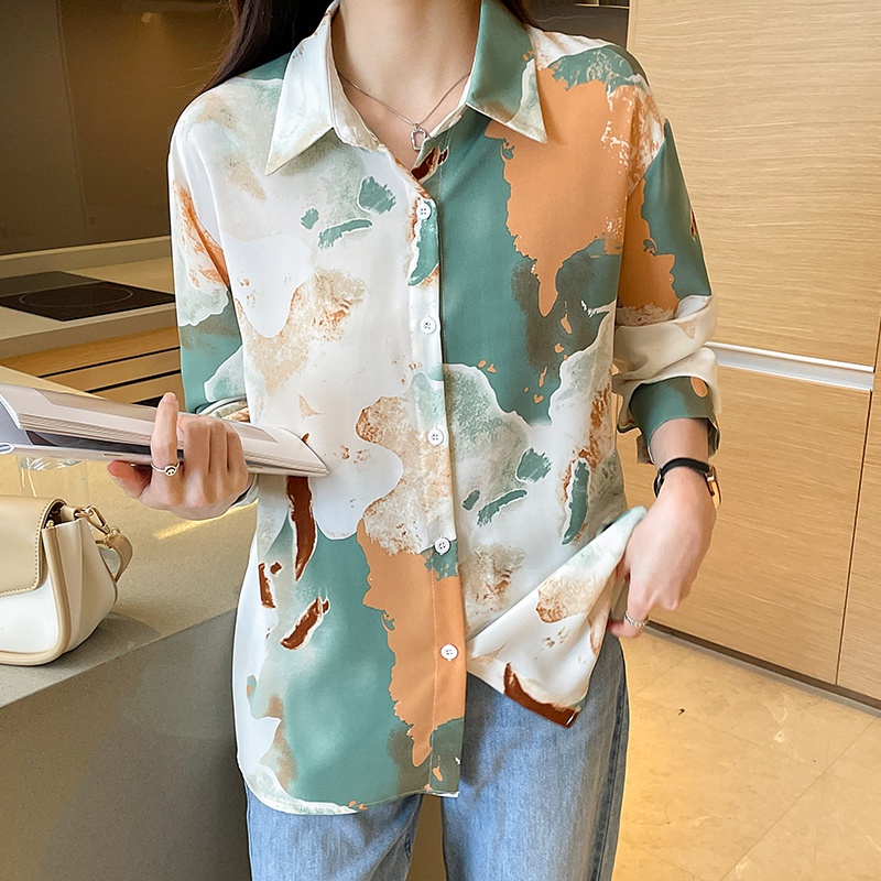 Áo Sơ Mi chiffon Tay Dài In Họa Tiết Phong Cách retro Thời Trang Mùa Thu Mới Cho Nữ