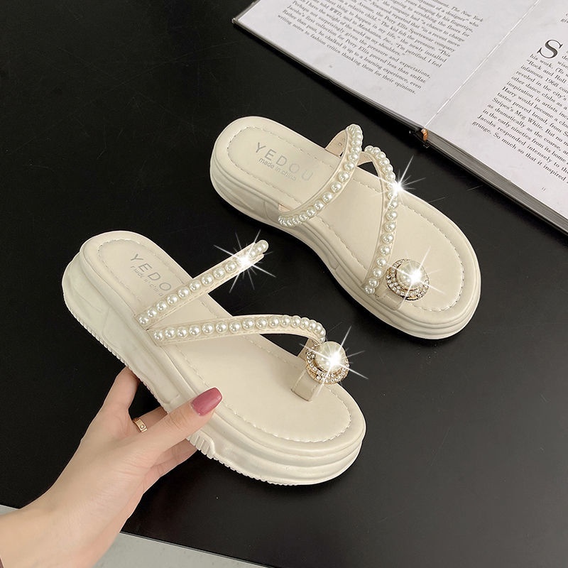 Dép Xỏ Ngón Đế Dày Đính Ngọc Trai Phong Cách Pháp Thời Trang Mùa Hè Dành Cho Bạn